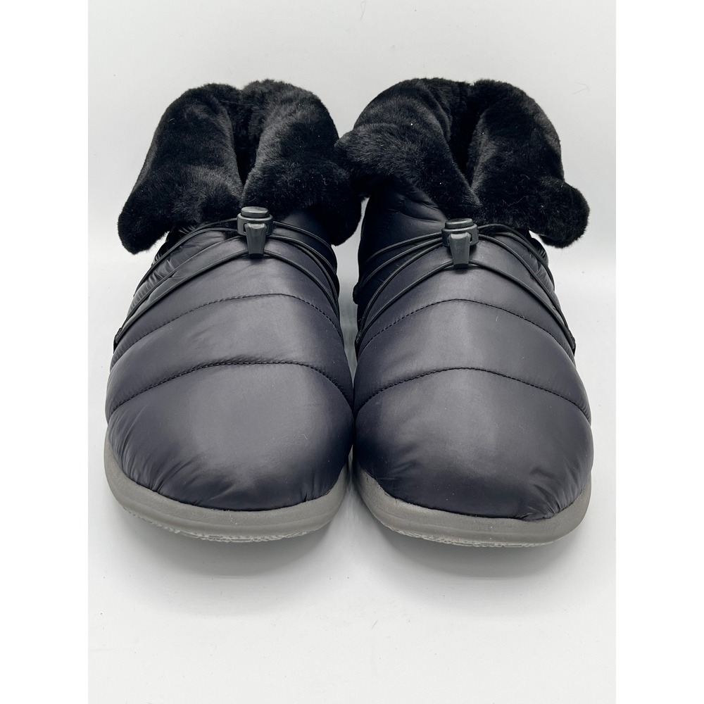 Vionic Gabrie Black Puffer Faux Fur Lined Orthotic Slippers Women 9 Toggle Round